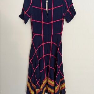 HD in Paris Navy & Pink Grid Midi Dress with Multicolor Hem